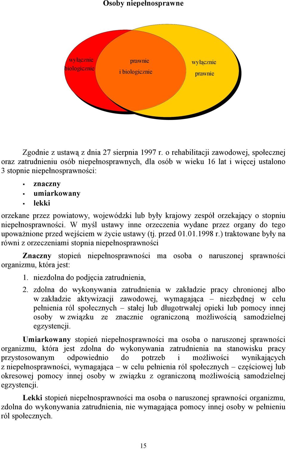 powiatowy, wojewódzki lub były krajowy zespół orzekający o stopniu niepełnosprawności. W myśl ustawy inne orzeczenia wydane przez organy do tego upoważnione przed wejściem w życie ustawy (tj.
