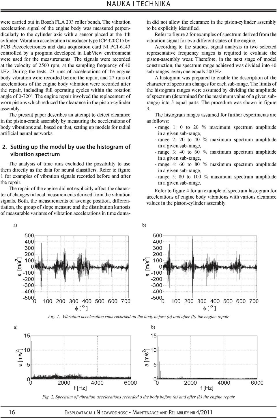 The sgnals were recorded at the velocty of 2500 rpm, at the samplng frequency of 40 khz.