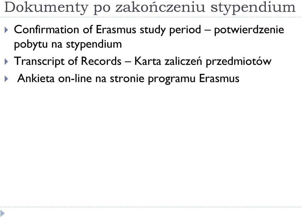 stypendium Transcript of Records Karta zaliczeń