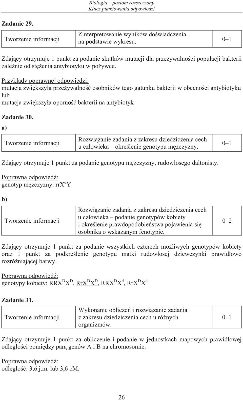 Przyk ady poprawnej odpowiedzi: mutacja zwi kszy a prze ywalno osobników tego gatunku bakterii w obecno ci antybiotyku lub mutacja zwi kszy a oporno bakterii na antybiotyk Zadanie 30.