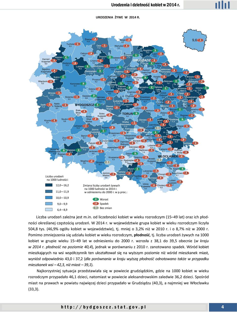 Pomimo zmniejszenia się udziału kobiet w wieku rozrodczym, płodność, tj. liczba urodzeń żywych na 1000 kobiet w grupie wieku 15 49 lat w odniesieniu do 2000 r.