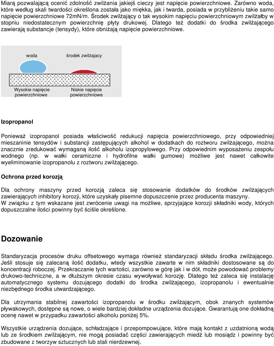 rodek zwil aj cy o tak wysokim napi ciu powierzchniowym zwil a by w stopniu niedostatecznym powierzchni p yty drukowej.