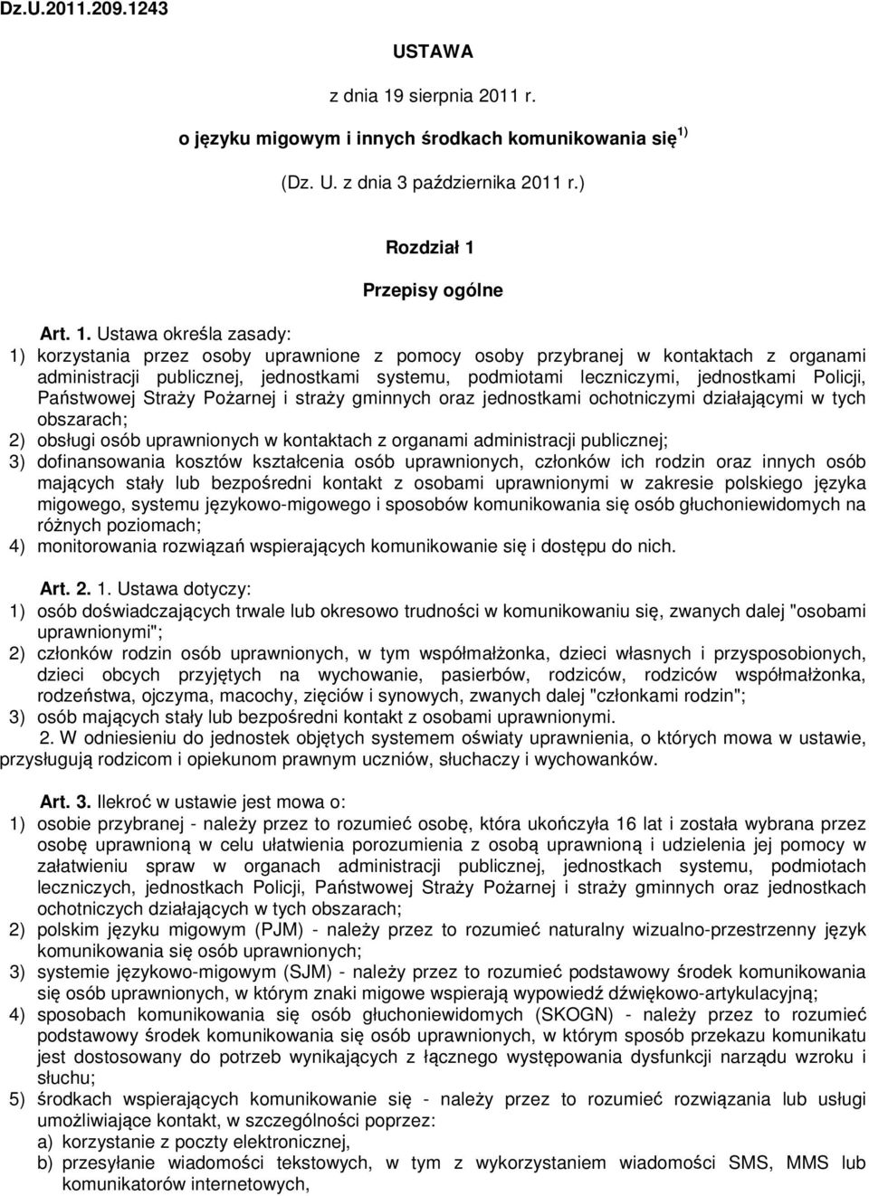 (Dz. U. z dnia 3 października 2011 r.) Rozdział 1 