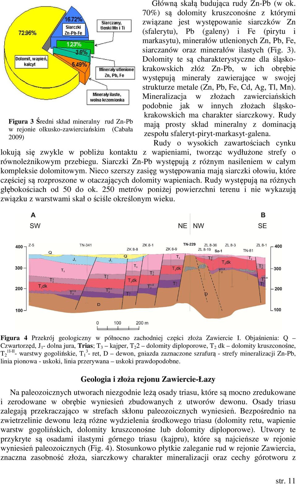 ilastych (Fig. 3). Dolomity te są charakterystyczne dla śląskokrakowskich złóż Zn-Pb, w ich obrębie występują minerały zawierające w swojej strukturze metale (Zn, Pb, Fe, Cd, Ag, Tl, Mn).