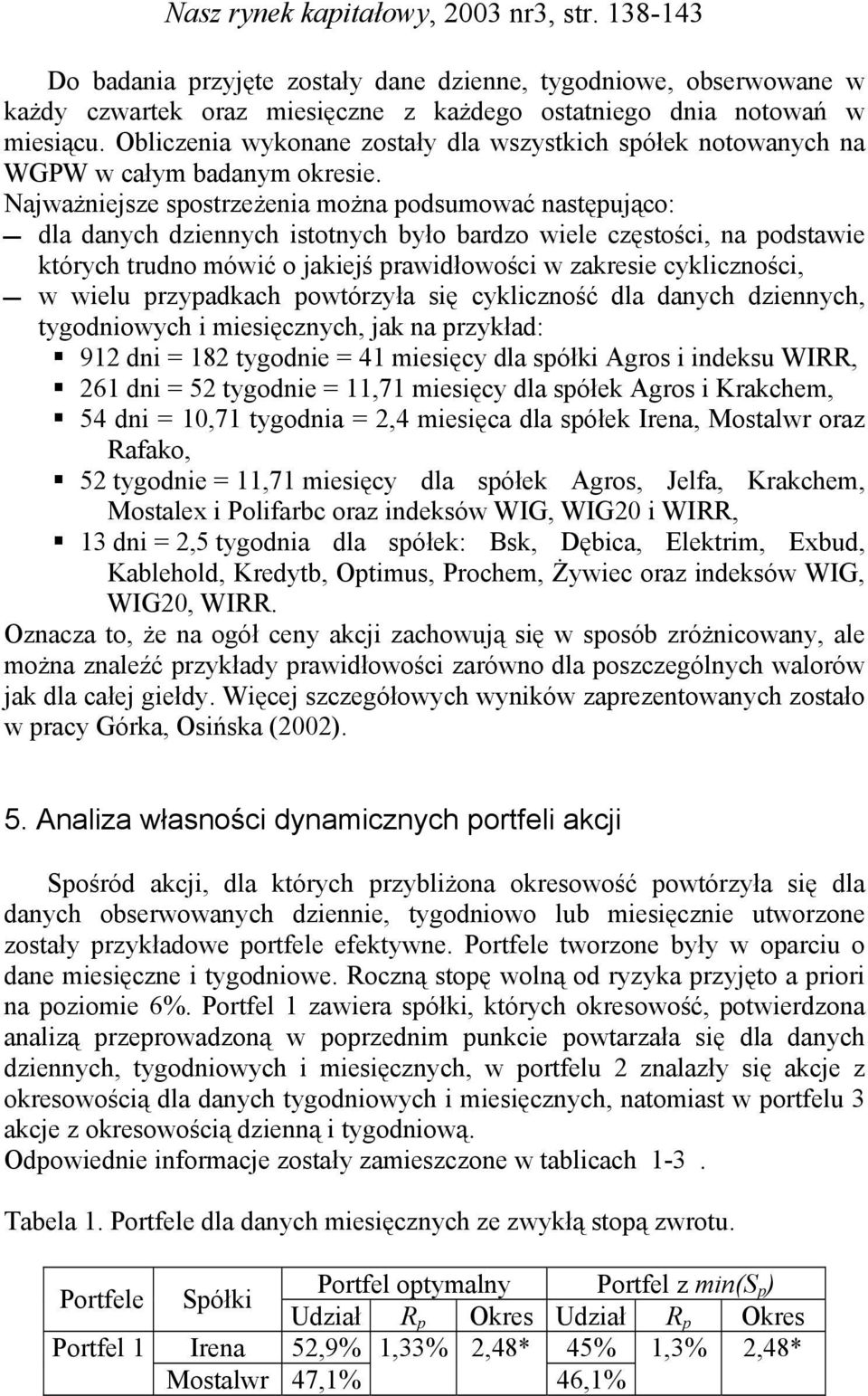 Najważejsze spostrzeżea moża podsumować astępująco: dla daych dzeych stotych było bardzo wele częstośc, a podstawe tórych trudo mówć o jaejś prawdłowośc w zarese cylczośc, w welu przypadach