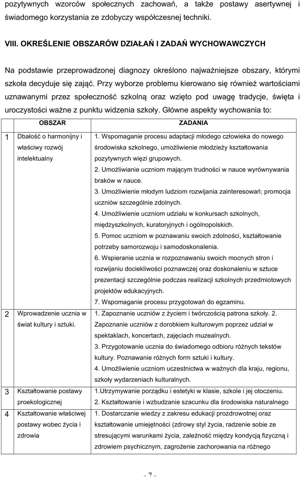 Przy wyborze problemu kierowano się również wartościami uznawanymi przez społeczność szkolną oraz wzięto pod uwagę tradycje, święta i uroczystości ważne z punktu widzenia szkoły.