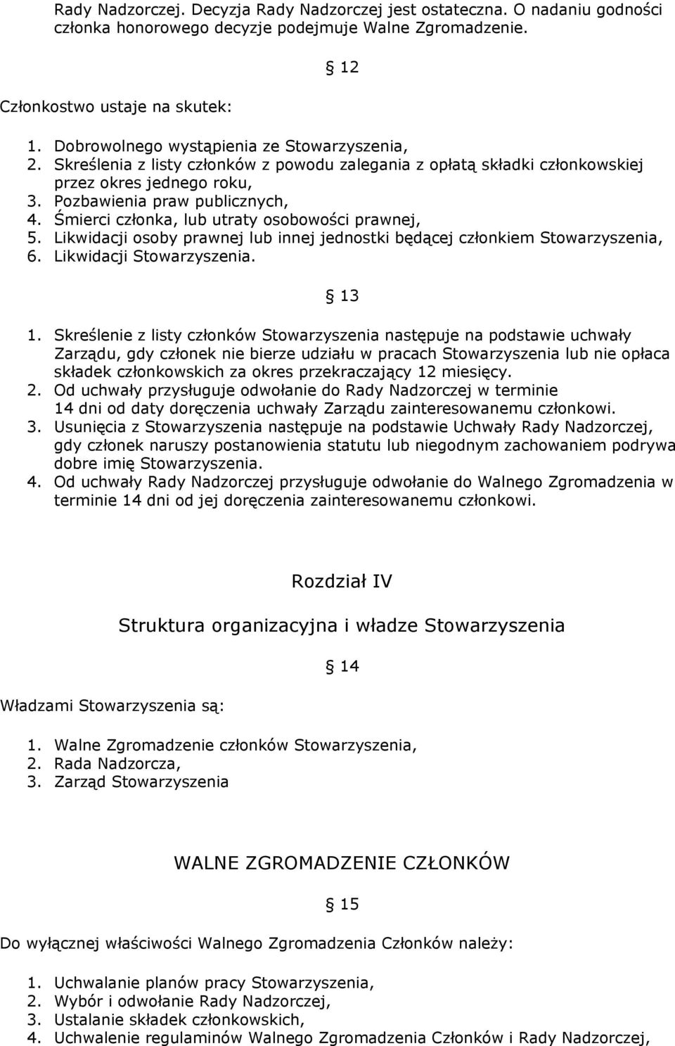 Śmierci członka, lub utraty osobowości prawnej, 5. Likwidacji osoby prawnej lub innej jednostki będącej członkiem Stowarzyszenia, 6. Likwidacji Stowarzyszenia. 13 1.