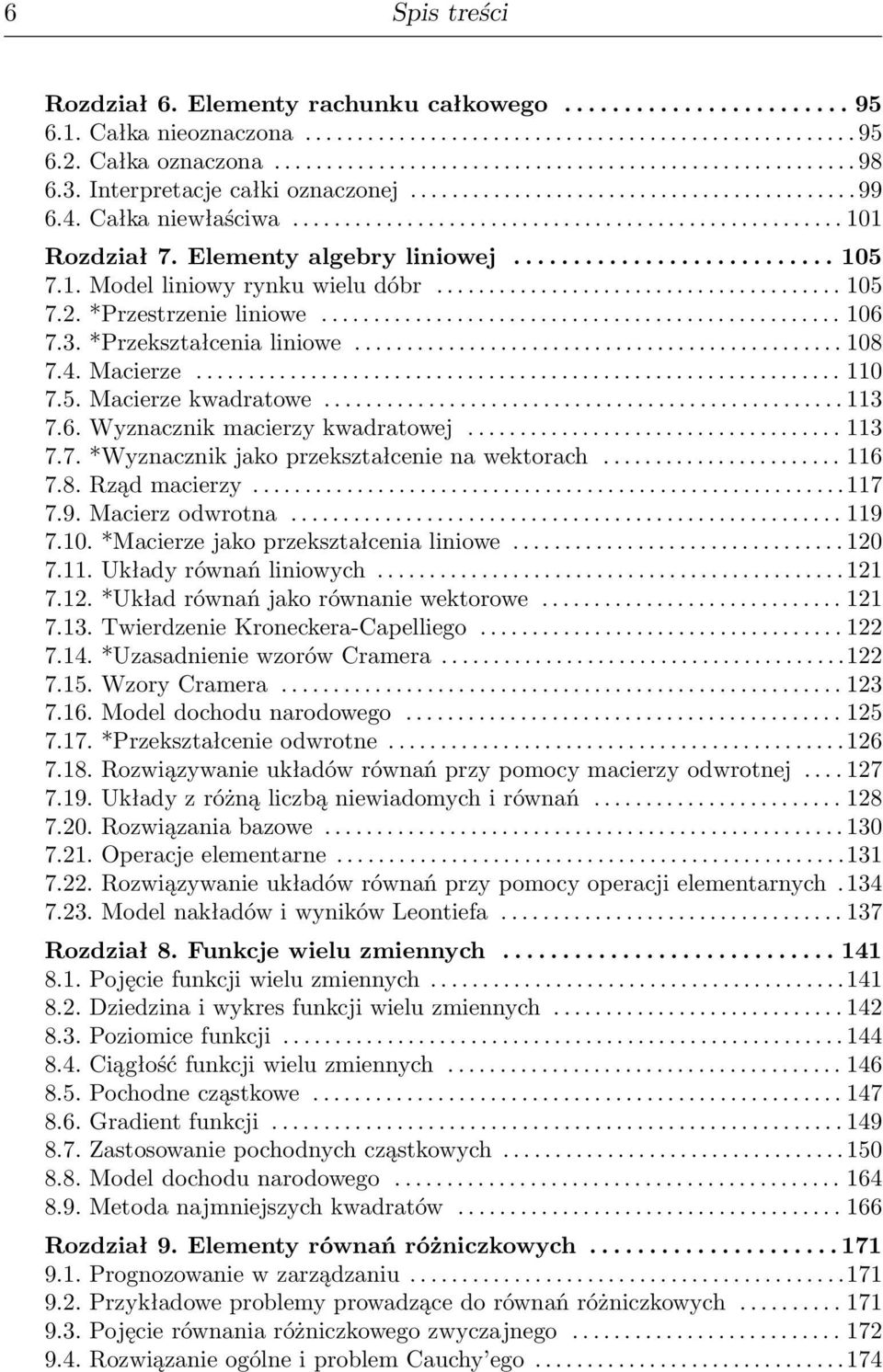 .......................... 105 7.1. Model liniowy rynku wielu dóbr....................................... 105 7.. *Przestrzenie liniowe.................................................. 106 7.3.