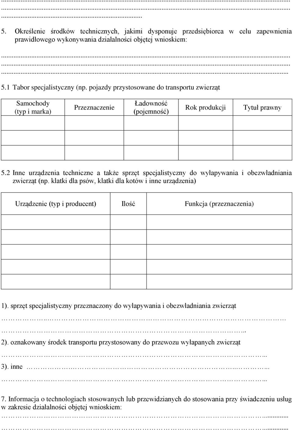 2 Inne urządzenia techniczne a także sprzęt specjalistyczny do wyłapywania i obezwładniania zwierząt (np.