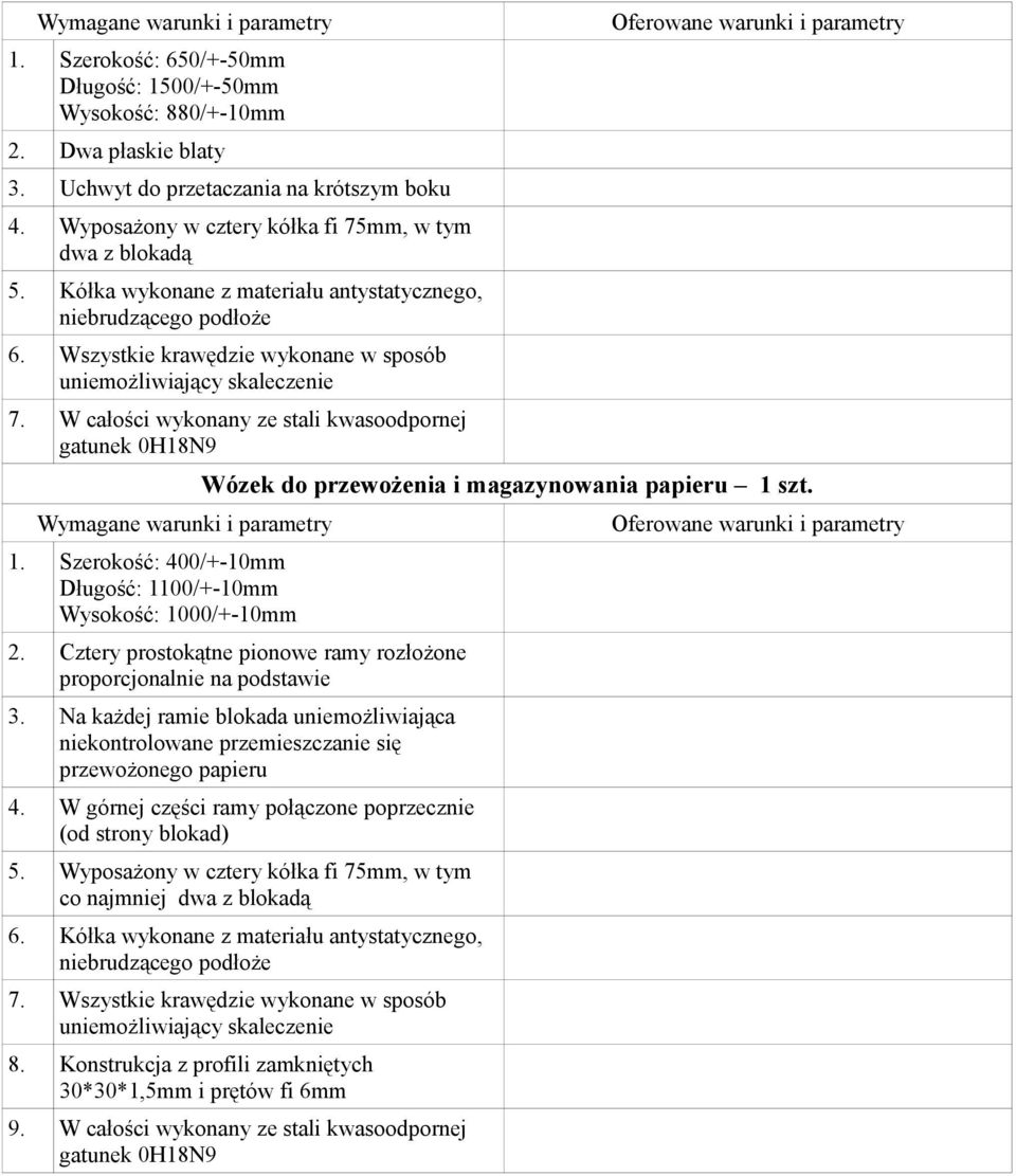 Szerokość: 400/+-10mm Długość: 1100/+-10mm Wysokość: 1000/+-10mm Wózek do przewożenia i magazynowania papieru 1 szt. 2. Cztery prostokątne pionowe ramy rozłożone proporcjonalnie na podstawie 3.