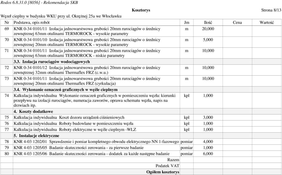 jednowarstwowa grubości 20mm rurociągów o średnicy zewnętrznej 63m