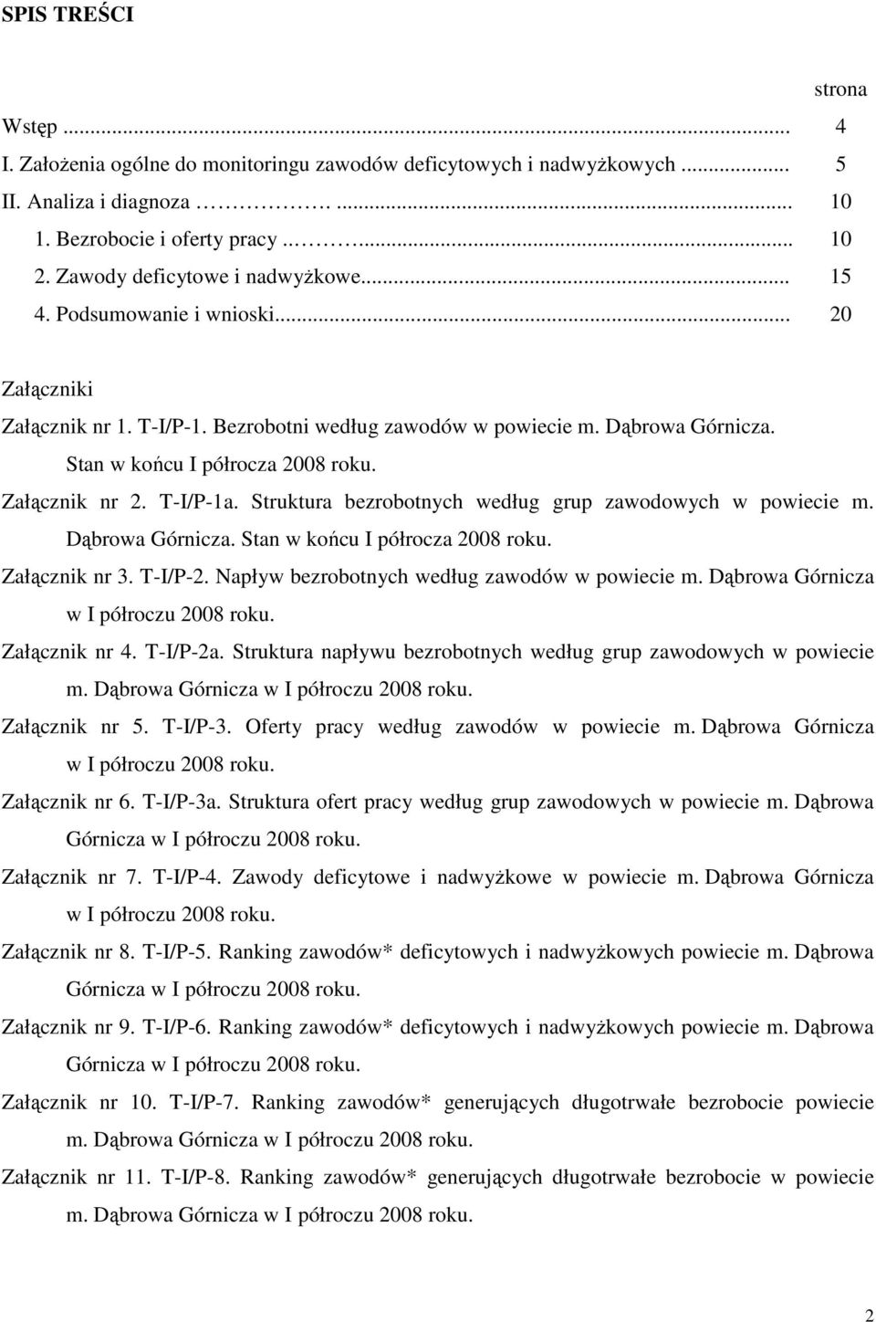 Strutura bezrobotnych według grup zawodowych w powiecie m. Dąbrowa Górnicza. Stan w ońcu półrocza 2008 rou. Załączni nr 3. T-/P-2. Napływ bezrobotnych według zawodów w powiecie m.