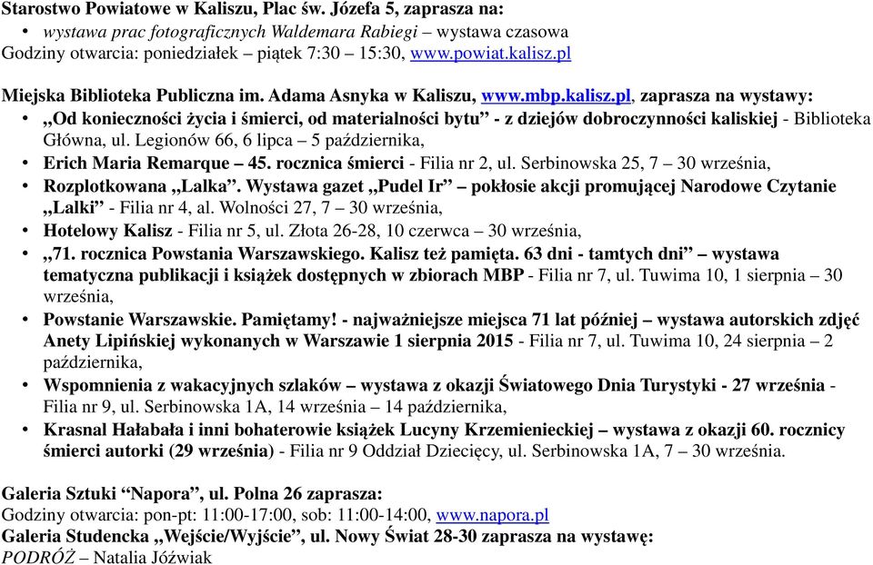 pl, zaprasza na wystawy: Od konieczności życia i śmierci, od materialności bytu - z dziejów dobroczynności kaliskiej - Biblioteka Główna, ul.