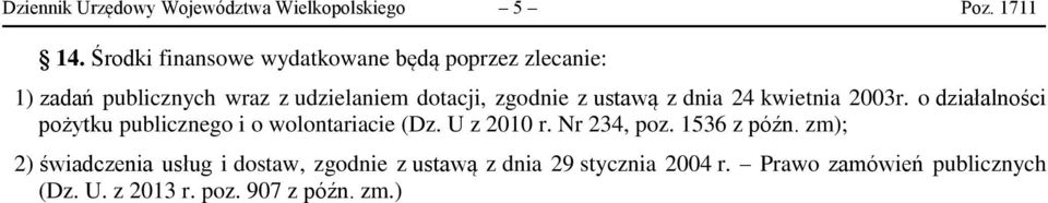 ustawą z dnia 24 kwietnia 2003r. o działalności pożytku publicznego i o wolontariacie (Dz. U z 2010 r.