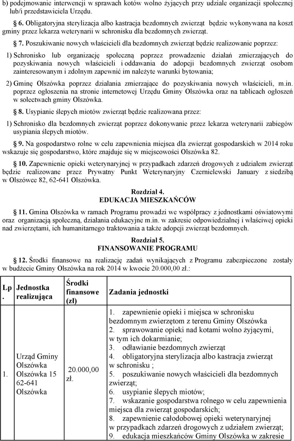 Poszukiwanie nowych właścicieli dla bezdomnych zwierząt będzie realizowanie poprzez: 1) Schronisko lub organizację społeczną poprzez prowadzenie działań zmierzających do pozyskiwania nowych