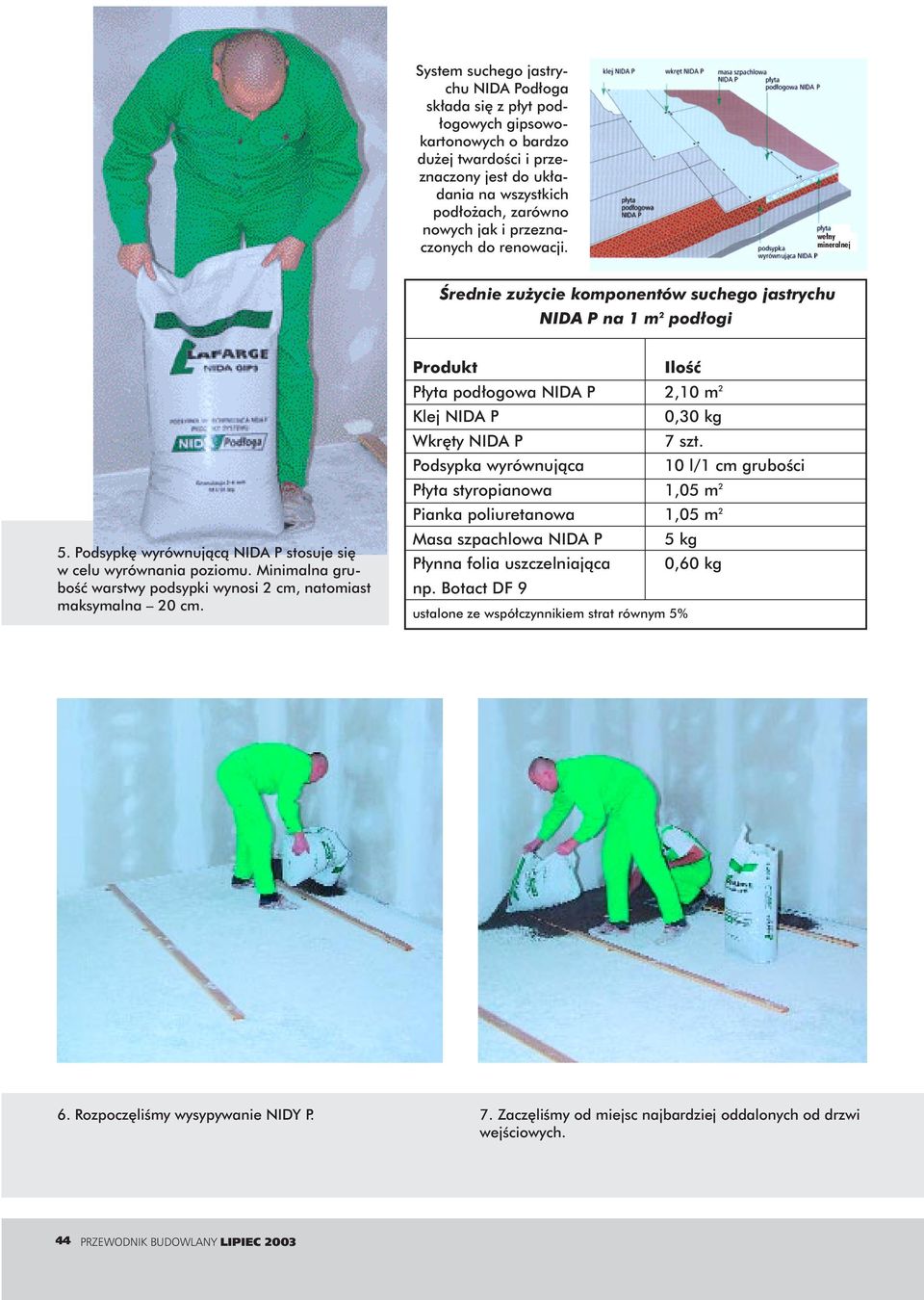 Minimalna gruboêç warst podsypki nosi 2 cm, natomiast maksymalna 20 cm. Produkt IloÊç P yta pod ogowa NIDA P 2,10 m 2 Klej NIDA P 0,30 kg Wkr ty NIDA P 7 szt.
