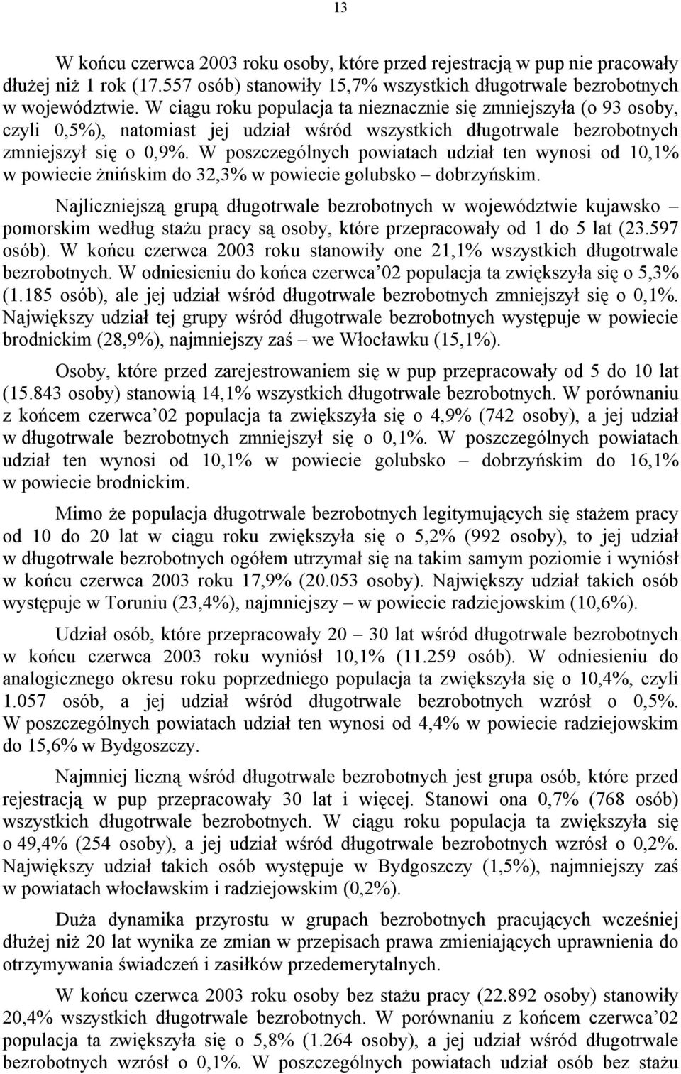 W poszczególnych powiatach udział ten wynosi od,% w powiecie żnińskim do,% w powiecie golubsko dobrzyńskim.