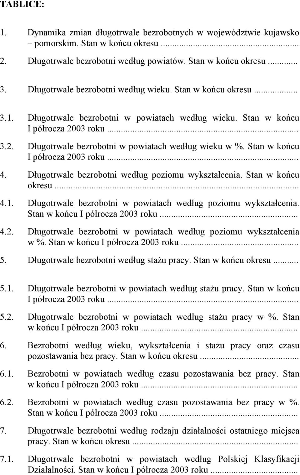 Stan w końcu okresu..... Długotrwale bezrobotni w powiatach według poziomu wykształcenia. Stan w końcu I półrocza roku..... Długotrwale bezrobotni w powiatach według poziomu wykształcenia w %.