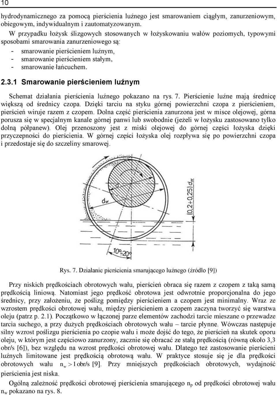 smarowanie łańcuchem. 2.3. Smarowanie pierścieniem luźnym Schemat działania pierścienia luźnego pokazano na rys. 7. Pierścienie luźne mają średnicę większą od średnicy czopa.
