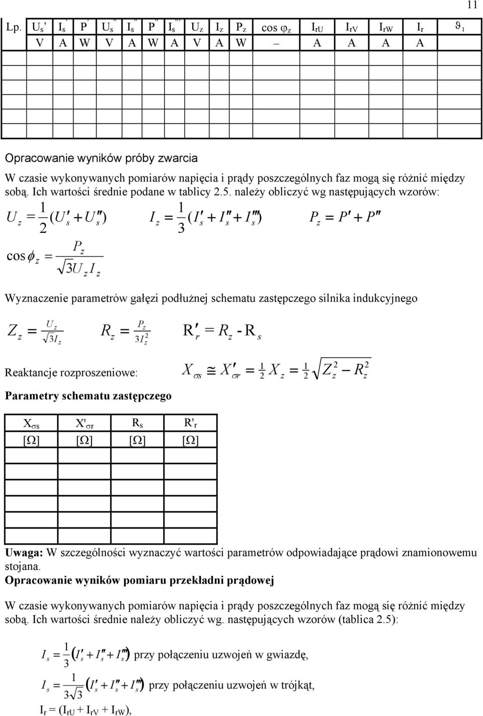 X σ = X = Z R Paamety chematu atępcego X σ X' σ R R' [Ω] [Ω] [Ω] [Ω] waga: W cególności wynacyć watości paametów odpowiadające pądowi namionowemu tojana.