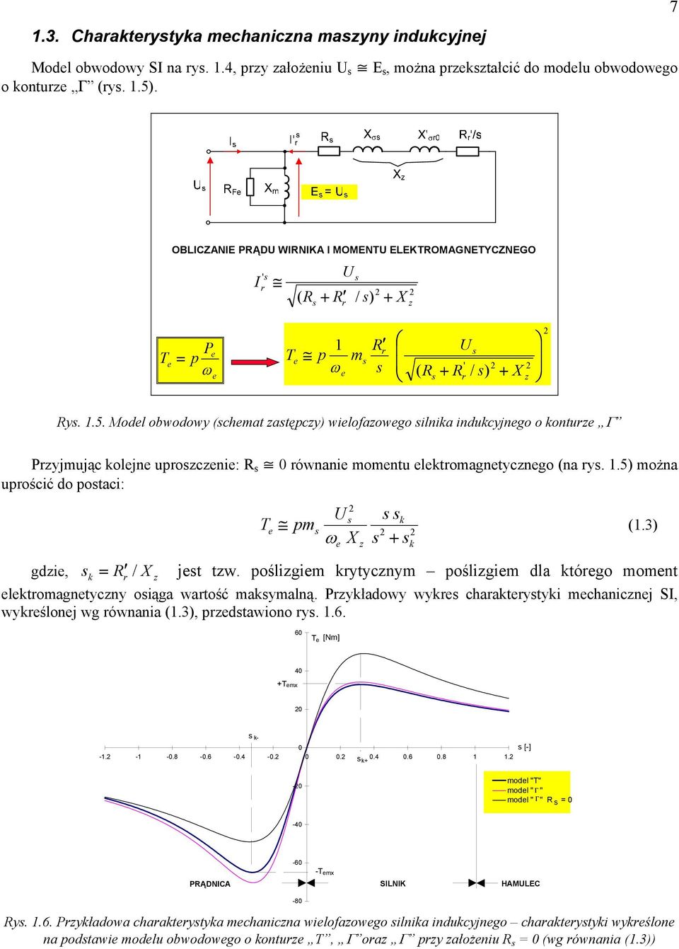 Model obwodowy (chemat atępcy) wielofaowego ilnika indukcyjnego o kontue Γ Pyjmując kolejne upocenie: R 0 ównanie momentu elektomagnetycnego (na y.