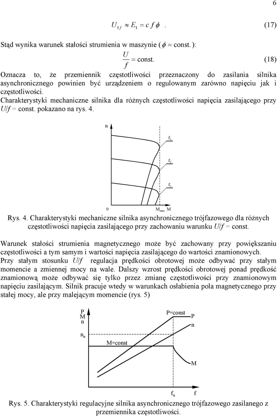 mechaicze silika asychroiczego trójfazowego dla różych częstotliwości apięcia zasilającego przy zachowaiu waruku U/f = cost Waruek stałości strumieia magetyczego może być zachoway przy powiększaiu