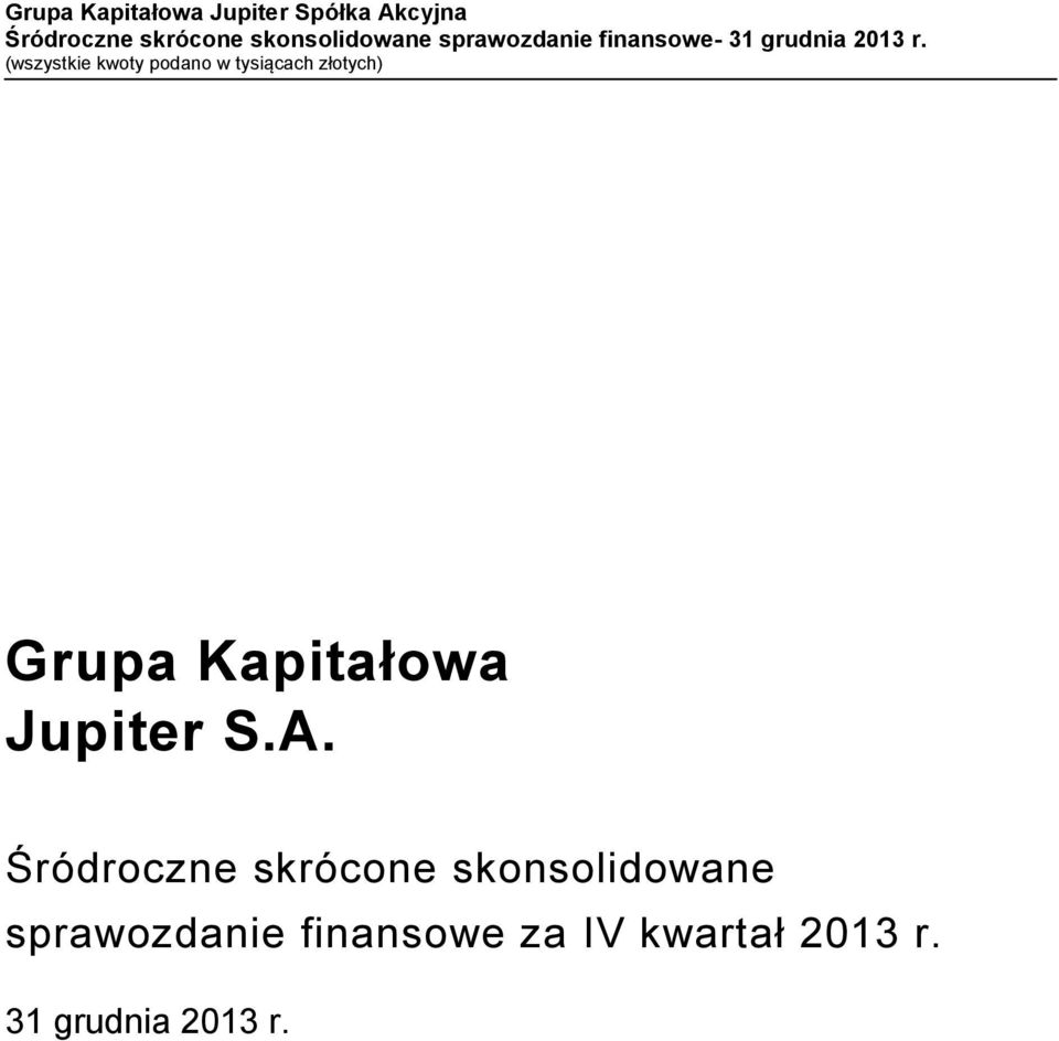 Grupa Kapitałowa Jupiter S.A.