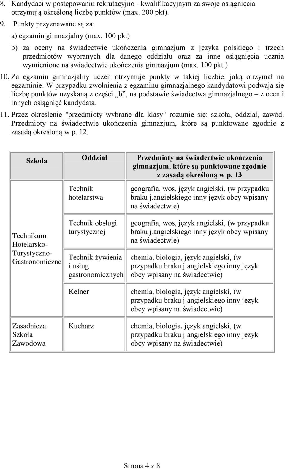 gimnazjum (max. 100 pkt.) 10. Za egzamin gimnazjalny uczeń otrzymuje punkty w takiej liczbie, jaką otrzymał na egzaminie.