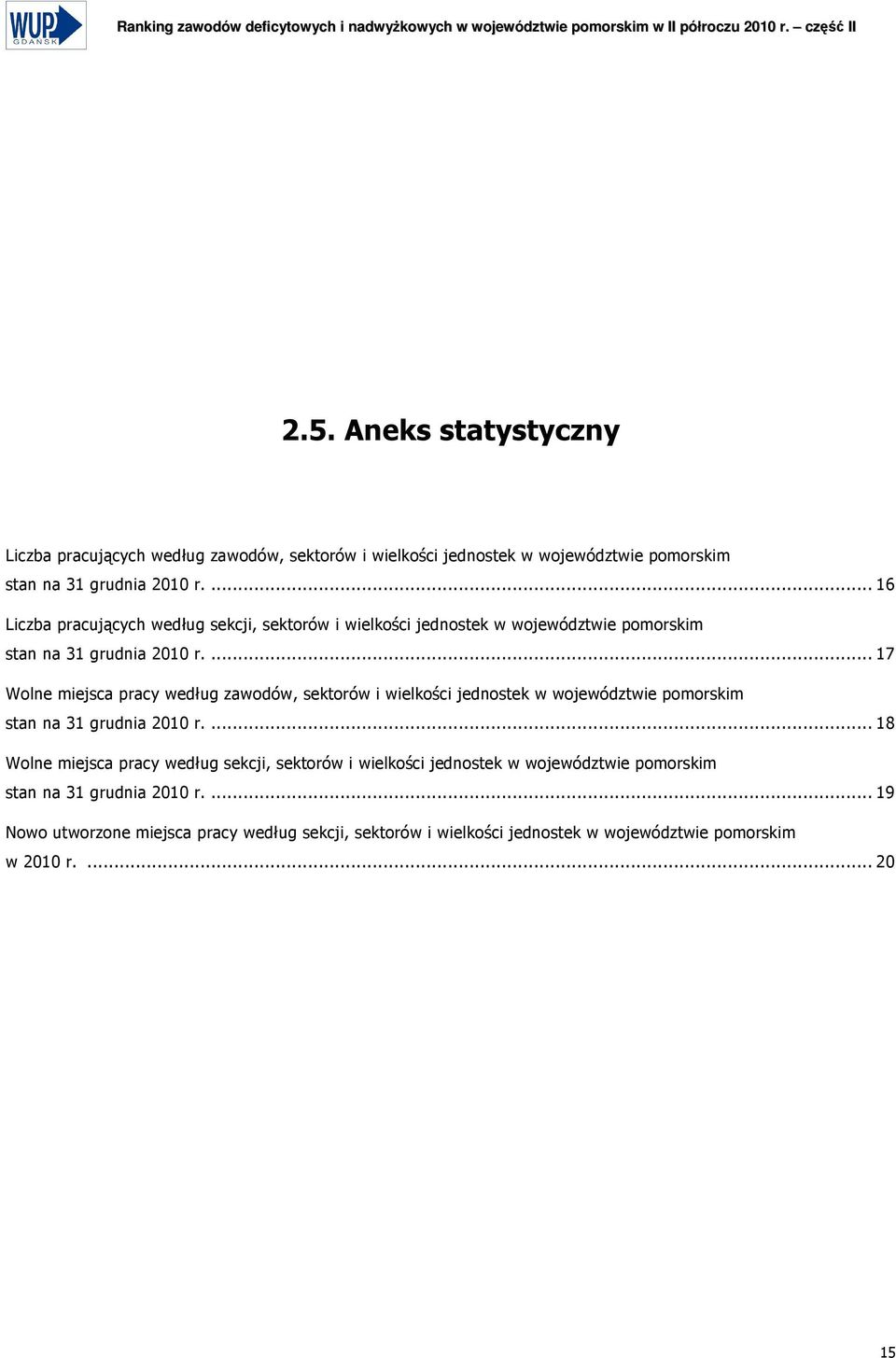 .. 17 Wolne miejsca pracy według zawodów, sektorów i wielkości jednostek w województwie pomorskim.