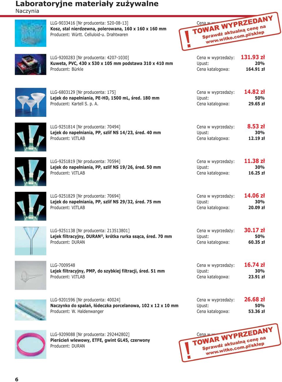 91 zł LLG-6803129 [Nr producenta: 175] Lejek do napełniania, PE-HD, 1500 ml, śred. 180 mm Producent: Kartell S. p. A. 14.82 zł 29.