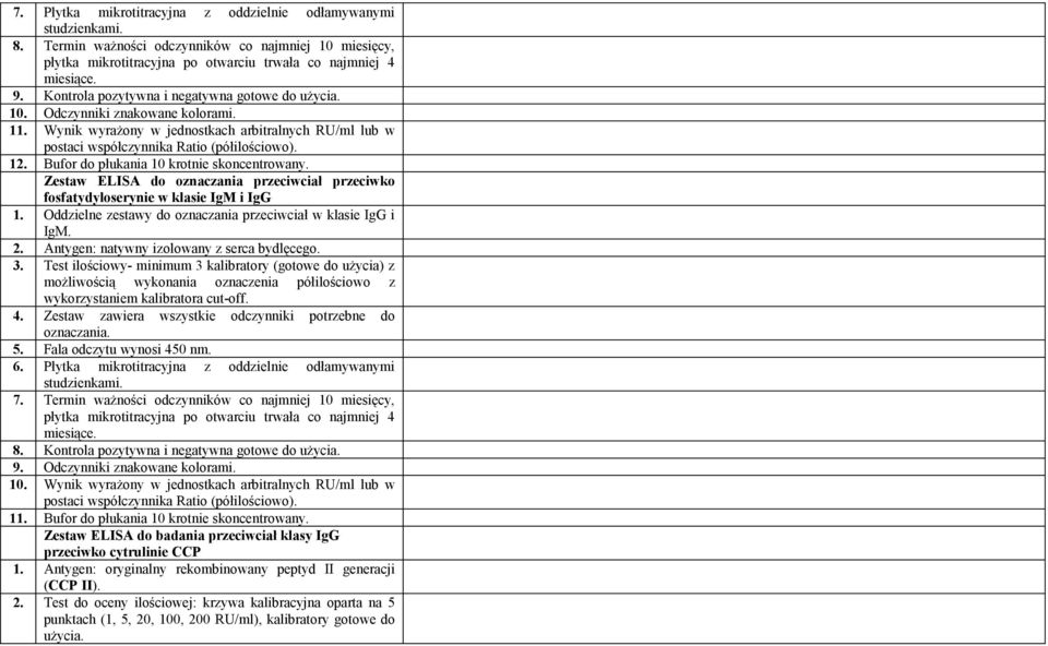 Bufor do płukania 10 krotnie skoncentrowany. Zestaw ELISA do oznaczania przeciwciał przeciwko fosfatydyloserynie w klasie IgM i IgG 1. Oddzielne zestawy do oznaczania przeciwciał w klasie IgG i IgM.