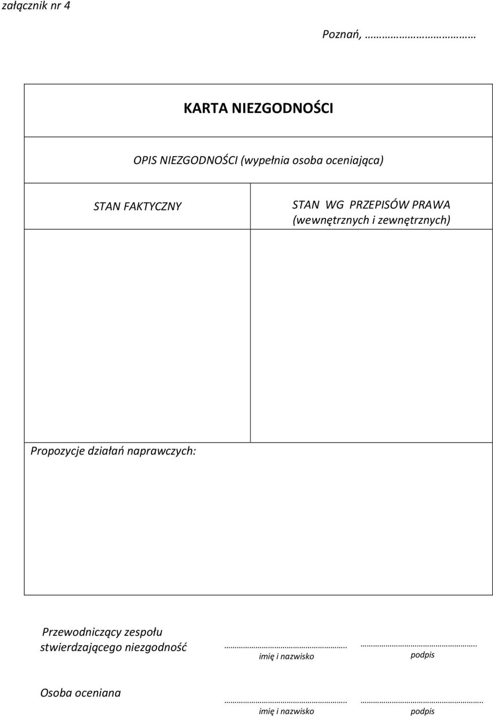 zewnętrznych) Propozycje działań naprawczych: Przewodniczący zespołu