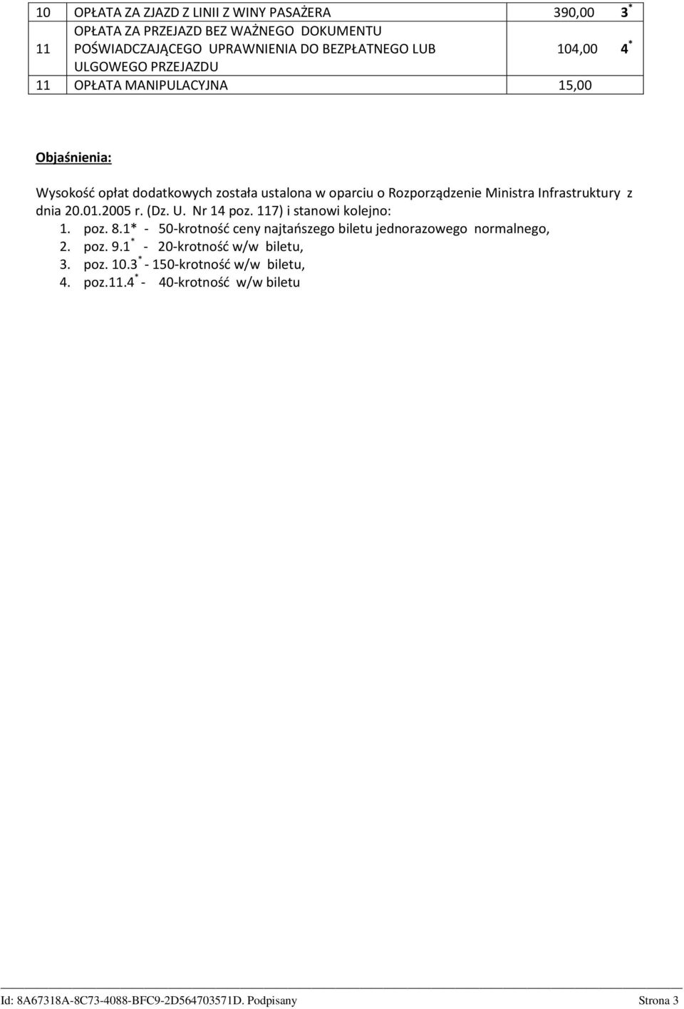 Ministra Infrastruktury z dnia 20.01.2005 r. (Dz. U. Nr 14 poz. 117) i stanowi kolejno: 1. poz. 8.
