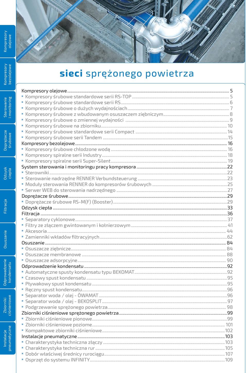 .. 7 Kompresory śrubowe z wbudowanym osuszaczem ziębniczym...8 Kompresory śrubowe o zmiennej wydajności... 9 Kompresory śrubowe na zbiorniku... 10 Kompresory śrubowe standardowe serii Compact.