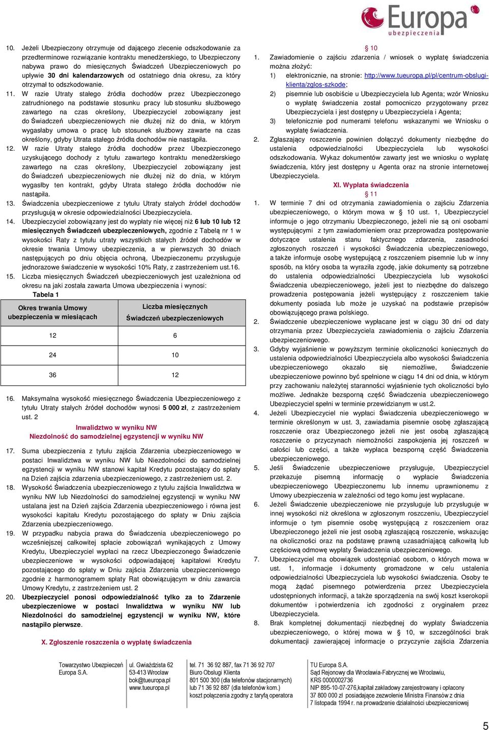W razie Utraty stałego źródła dochodów przez Ubezpieczonego zatrudnionego na podstawie stosunku pracy lub stosunku służbowego zawartego na czas określony, Ubezpieczyciel zobowiązany jest do Świadczeń