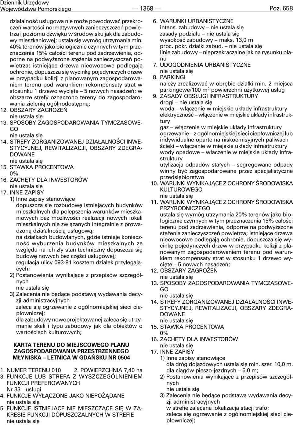 4 terenów jako biologicznie czynnych w tym przeznaczenia 15% ca³oœci terenu pod zadrzewienia, odporne na podwy szone stê enia zanieczyszczeñ powietrza; istniej¹ce drzewa nieowocowe podlegaj¹