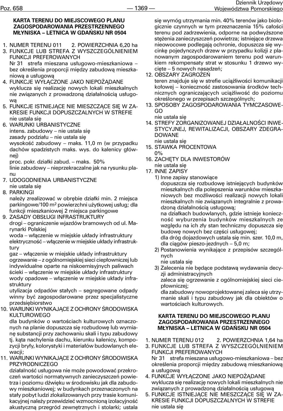 prowadzon¹ dzia³alnoœci¹ us³ugow¹ intens. zabudowy zasady podzia³u wysokoœæ zabudowy maks. 11,0 m (w przypadku dachów spadzistych maks. wys. do kalenicy g³ównej) proc. pokr. dzia³ki zabud. maks. 5 7.