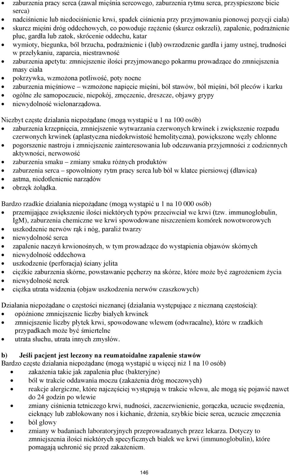 owrzodzenie gardła i jamy ustnej, trudności w przełykaniu, zaparcia, niestrawność zaburzenia apetytu: zmniejszenie ilości przyjmowanego pokarmu prowadzące do zmniejszenia masy ciała pokrzywka,