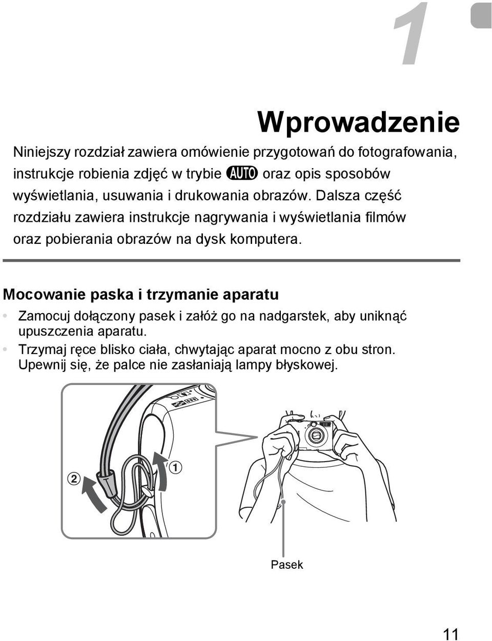 Dalsza część rozdziału zawiera instrukcje nagrywania i wyświetlania filmów oraz pobierania obrazów na dysk komputera.