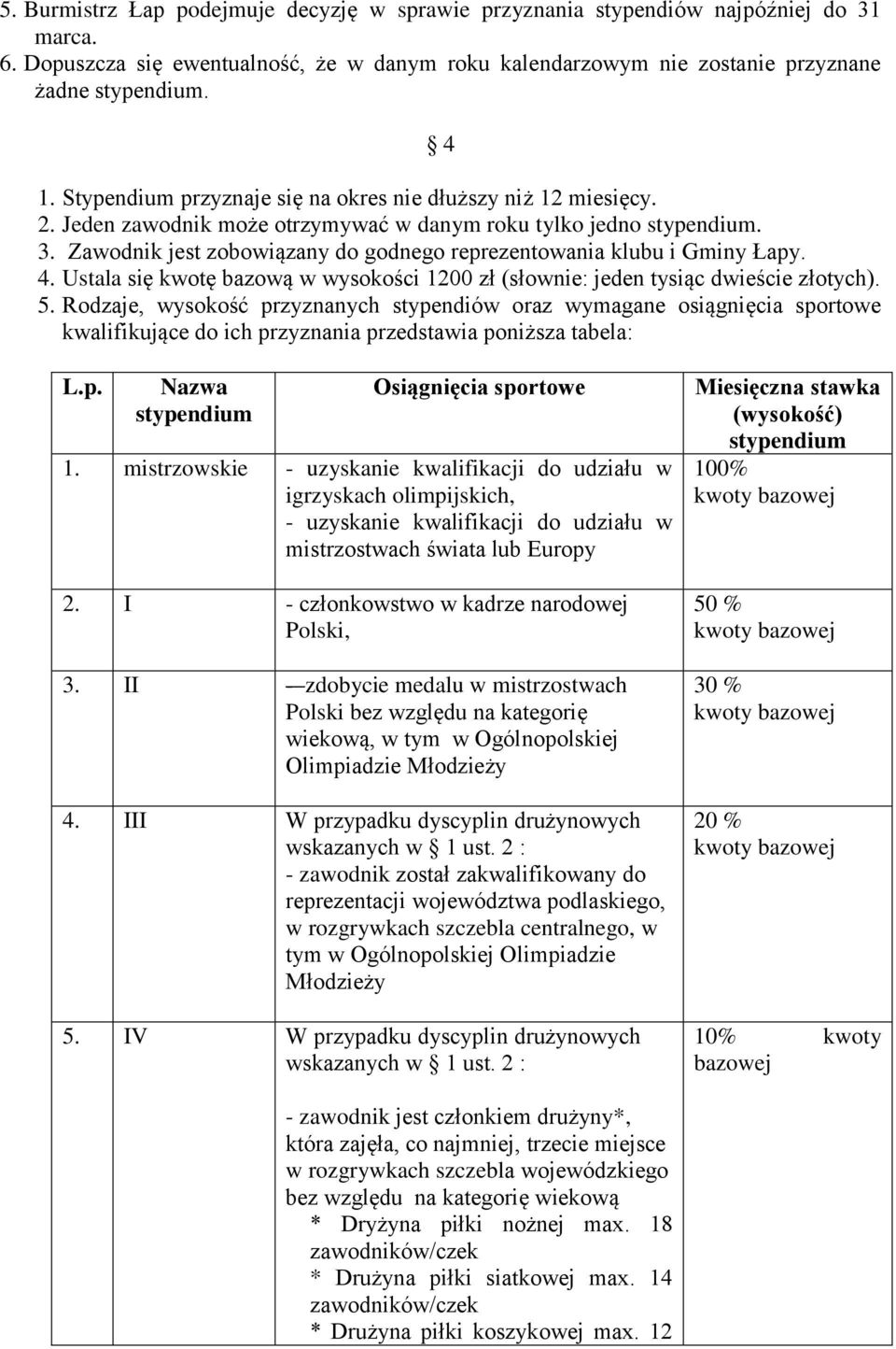 4. Ustala się kwotę bazową w wysokości 1200 zł (słownie: jeden tysiąc dwieście złotych). 5.