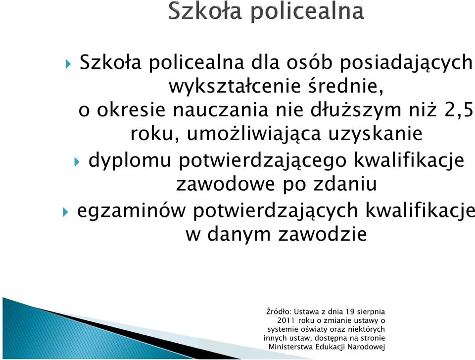 potwierdzających kwalifikacje w danym zawodzie Źródło: Ustawa z dnia 19 sierpnia 2011 roku o zmianie