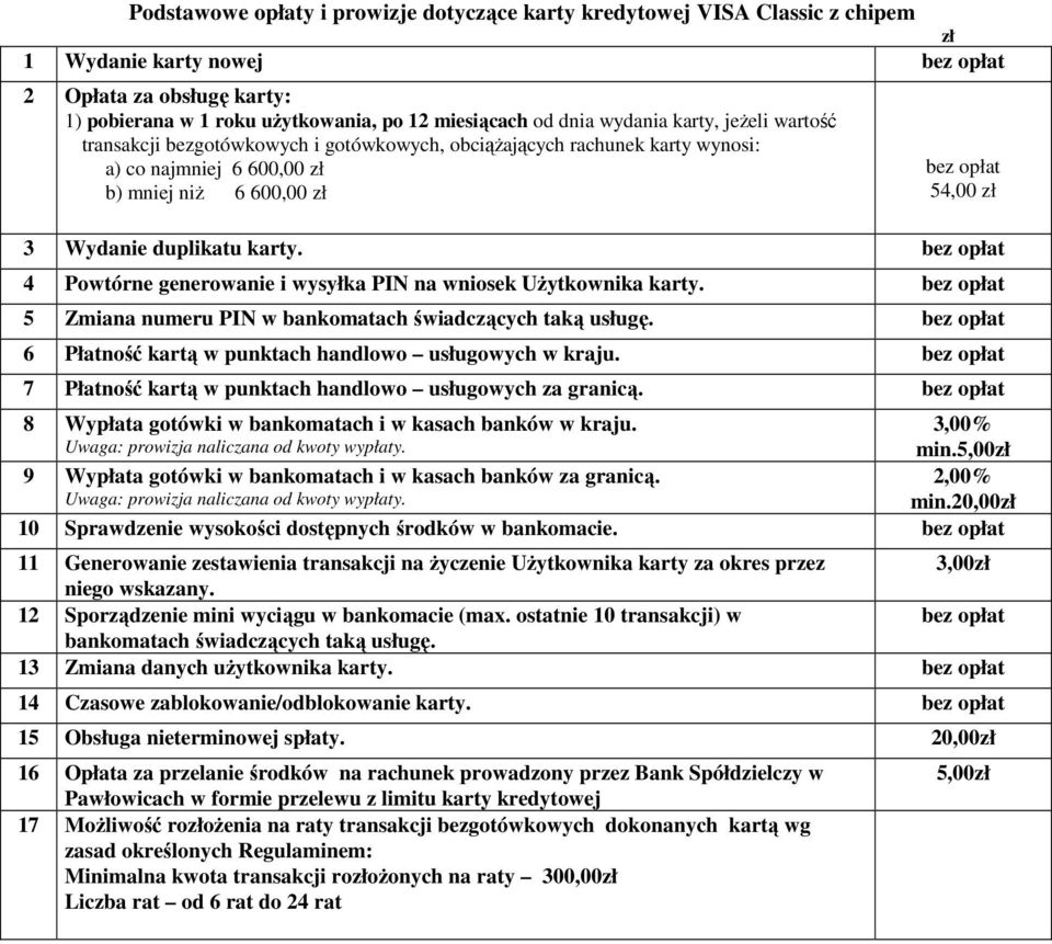 4 Powtórne generowanie i wysyłka PIN na wniosek UŜytkownika karty. 5 Zmiana numeru PIN w bankomatach świadczących taką usługę. 6 Płatność kartą w punktach handlowo usługowych w kraju.