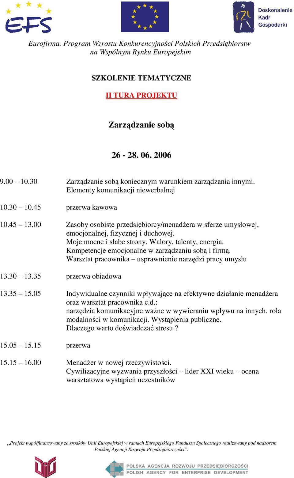 Kompetencje emocjonalne w zarządzaniu sobą i firmą. Warsztat pracownika usprawnienie narzędzi pracy umysłu 13.35 15.