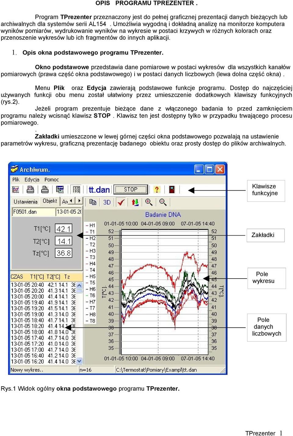 innych aplikacji. 1. Opis okna podstawowego programu TPrezenter.