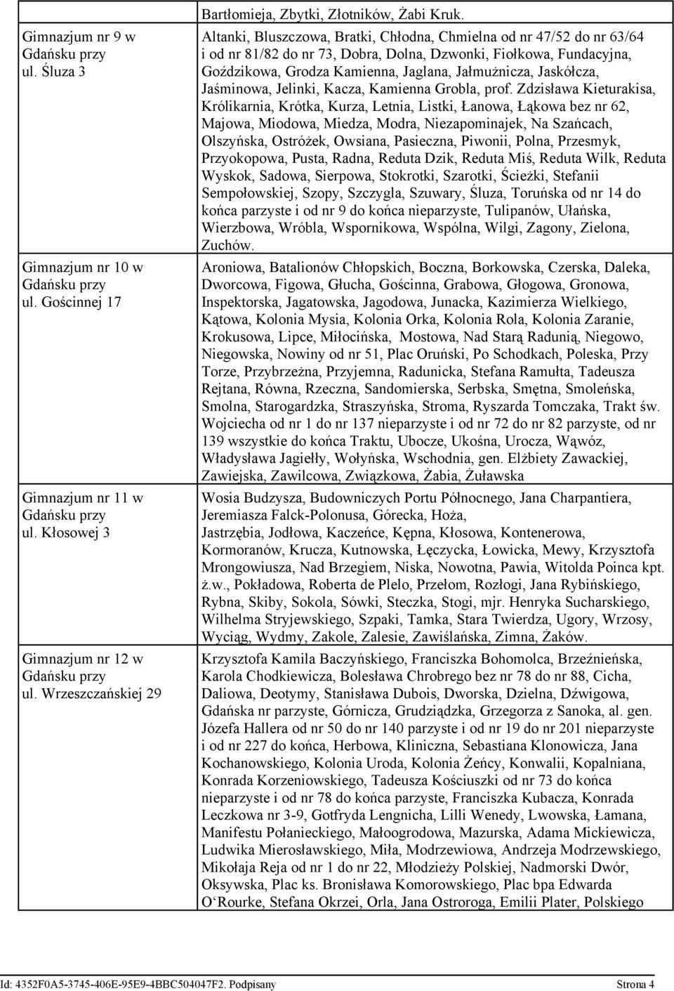 Jaskółcza, Jaśminowa, Jelinki, Kacza, Kamienna Grobla, prof.