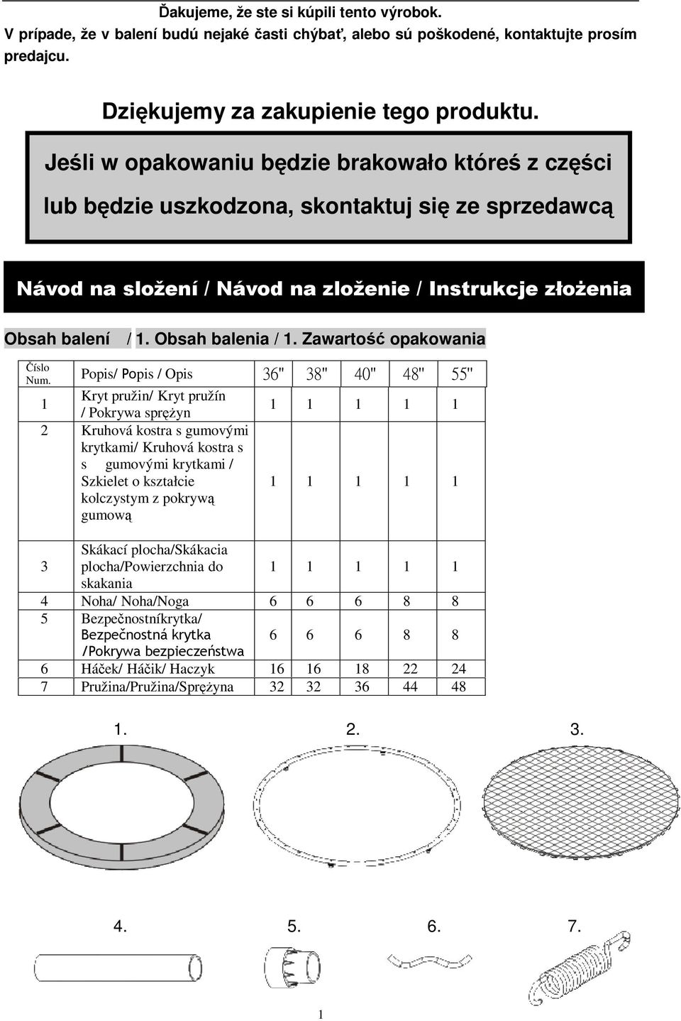 Popis/pis / Opis 1 Kryt pružin/kryt pružín / Pokrywa spryn 1 1 1 1 1 2 Kruhová kostra s gumovými krytkami/kruhová kostra s s gumovými krytkami / Szkielet o kształcie kolczystym z pokryw