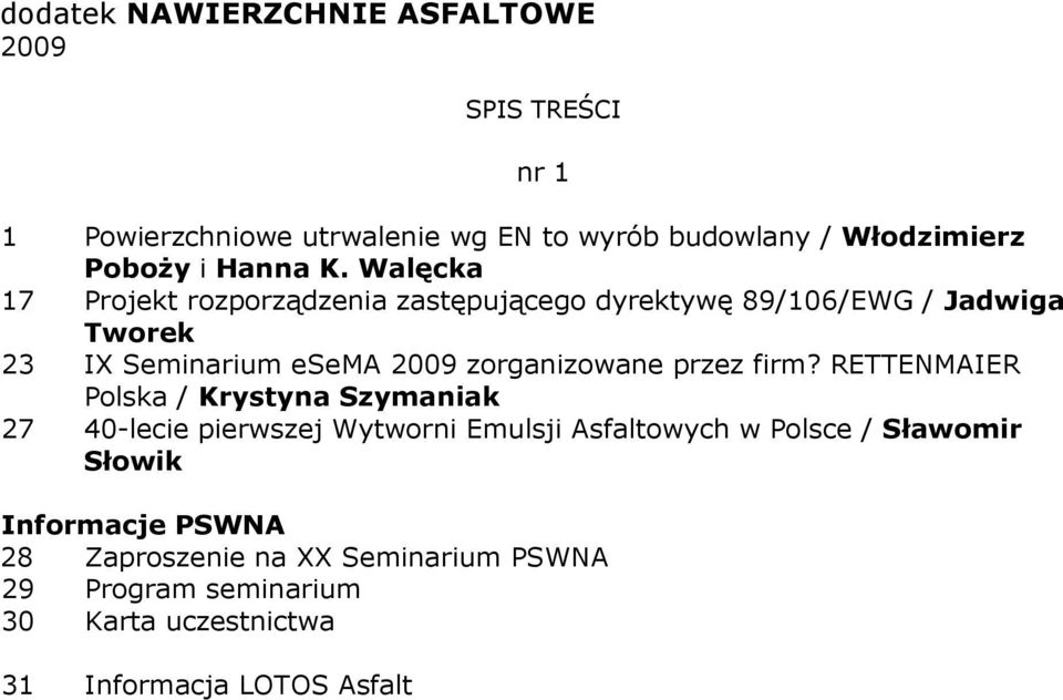 Walęcka 17 Projekt rozporządzenia zastępującego dyrektywę 89/106/EWG / Jadwiga Tworek 23 IX Seminarium esema 2009 zorganizowane
