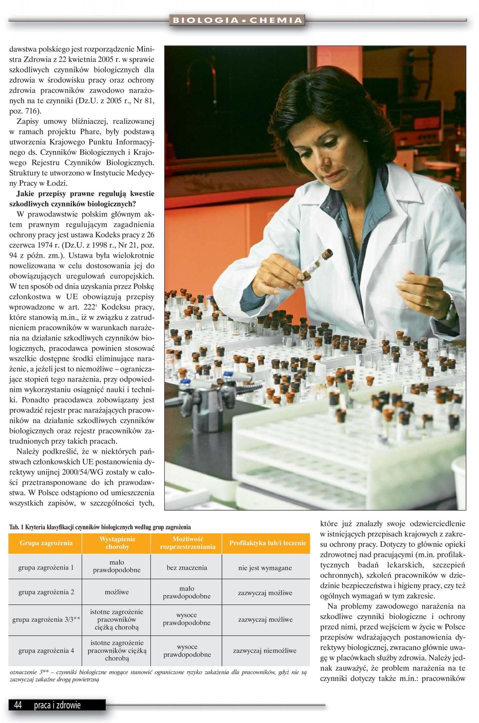 Zapisy umowy bliêniaczej, realizowanej w ramach projektu Phare, by y podstawà utworzenia Krajowego Punktu Informacyjnego ds. Czynników Biologicznych i Krajowego Rejestru Czynników Biologicznych.