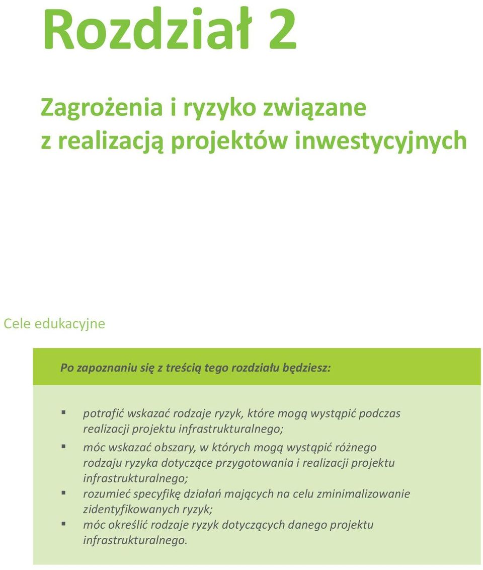 ryzyk, które mog wystpi podczas realizacjiprojektuinfrastrukturalnego; potrafi móc wskaza obszary, rodzaje w ryzyk, których które mog wystpi rónego podczas rodzaju realizacji ryzyka projektu dotyczce