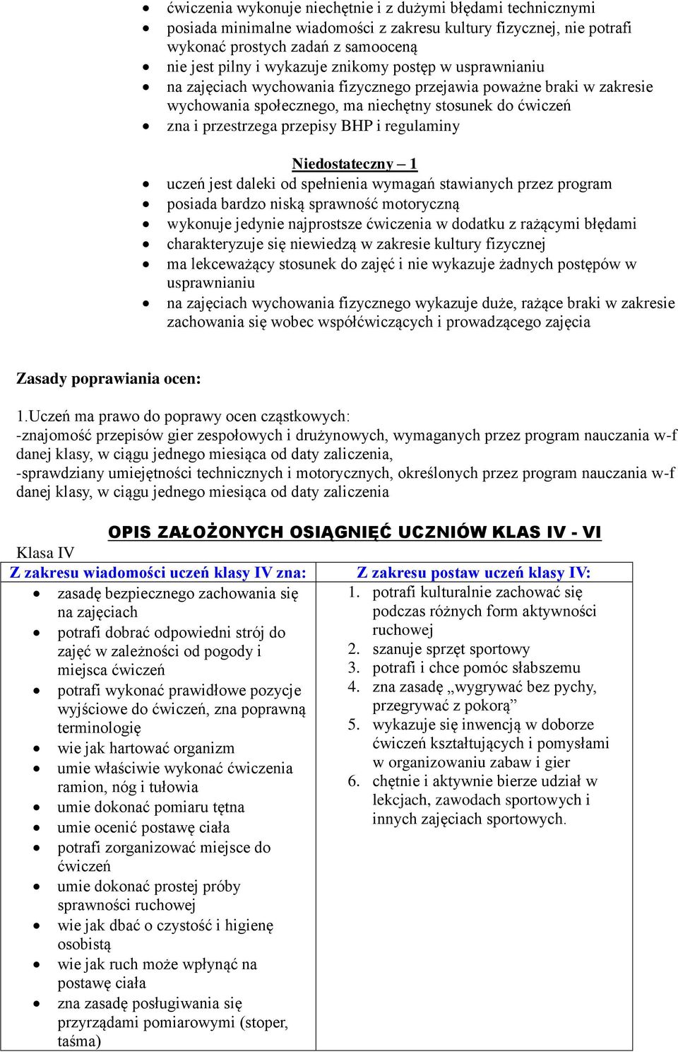 regulaminy Niedostateczny 1 uczeń jest daleki od spełnienia wymagań stawianych przez program posiada bardzo niską sprawność motoryczną wykonuje jedynie najprostsze ćwiczenia w dodatku z rażącymi